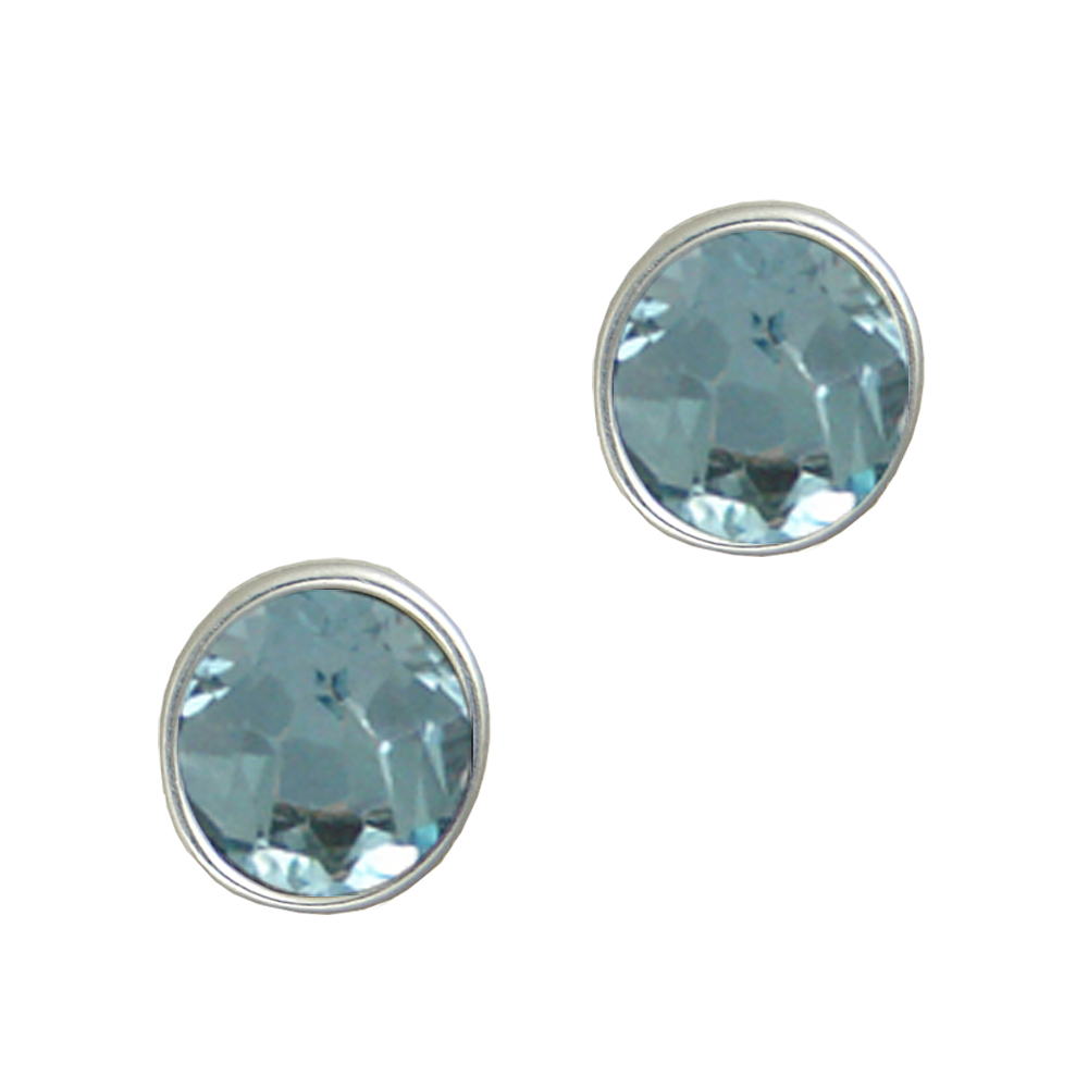 Sterling Silver Post Stud Earrings With Blue Topaz
